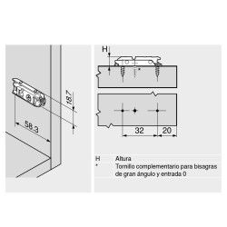 Placa de montaje recta para bisagra CLIP, altura 0mm, para atornillar, acabado negro ónix